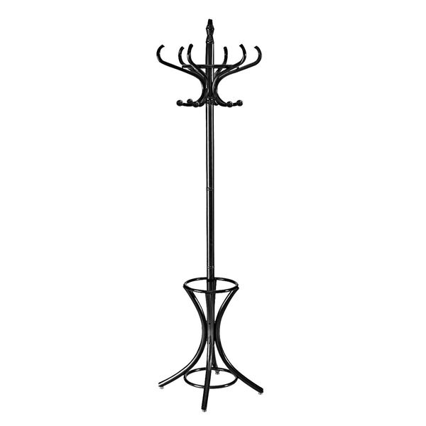 Coat Rack Stand Wooden Clothes Hat Hanger 12 Hooks Umbrella Hall Tree Garment Organiser Storage Walnut Black