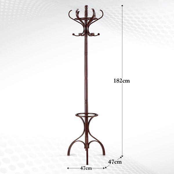 Wooden Coat Rack Stand 12 Hooks Freestanding Hall Tree Hanger Organiser for Clothes Hat Jacket Umbrella Walnut Brown