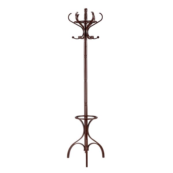 Wooden Coat Rack Stand 12 Hooks Freestanding Hall Tree Hanger Organiser for Clothes Hat Jacket Umbrella Walnut Brown