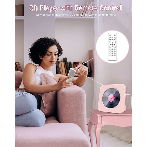 Portable CD Player with Bluetooth: 4000mAh Rechargeable Kpop Music Player with HiFi Speaker,Remote Control,LCD Display,Sleep Timer,Headphone Jack,Supports CD/Bluetooth/FM Radio/U-Disk/AUX (Pink)