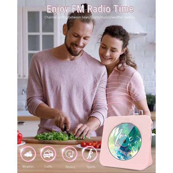 Portable CD Player with Bluetooth: 4000mAh Rechargeable Kpop Music Player with HiFi Speaker,Remote Control,LCD Display,Sleep Timer,Headphone Jack,Supports CD/Bluetooth/FM Radio/U-Disk/AUX (Pink)