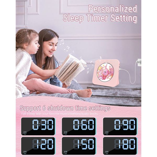 Portable CD Player with Bluetooth: 4000mAh Rechargeable Kpop Music Player with HiFi Speaker,Remote Control,LCD Display,Sleep Timer,Headphone Jack,Supports CD/Bluetooth/FM Radio/U-Disk/AUX (Pink)