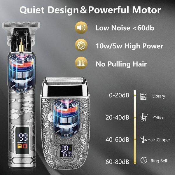 T Blade Hair Trimmers for Family Foil Shaver Trimmer Set Man Professional Cordless Barbers Clippers Set-Silver