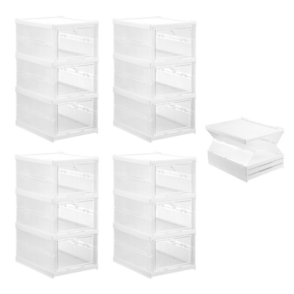 12 Tier Shoe Boxes Organiser Storage Shoebox Containers Clear Plastic Display Case Sneaker Bins Holder Stackable Folding