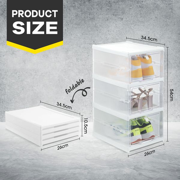 6 Tier Shoe Boxes Organiser Storage Shoebox Containers Clear Plastic Display Case Sneaker Bins Holder Stackable Folding