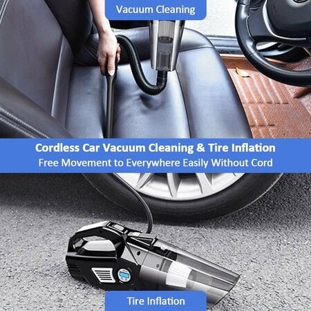 4-In-1 Handheld Car Vacuum Cleaner Wireless, Tire Inflator Air Compressor Pump Rechargeable Portable Vacuum Cleaner For Car, Home, Office