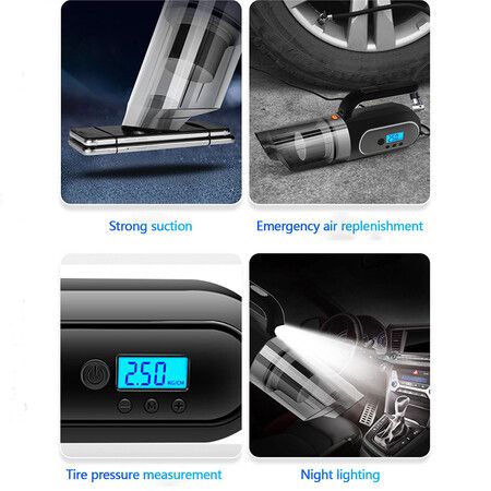 Car Vacuum Handheld Cleaner Tire Inflator For Car 12V Auto Shut Off Air Compressor With Led Light 4 In 1 Portable Vacuum Cleaner With Air Pump