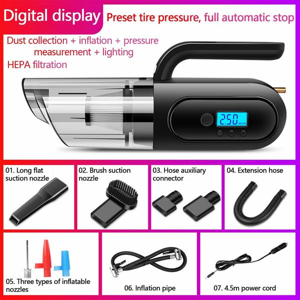 Car Vacuum Handheld Cleaner Tire Inflator For Car 12V Auto Shut Off Air Compressor With Led Light 4 In 1 Portable Vacuum Cleaner With Air Pump