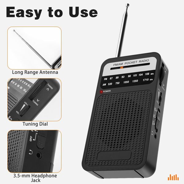 Portable Radio AM FM,Goodes Transistor Radio with Loud Speaker,Headphone Jack,2AA Battery Operated Radio for Long Range Reception,Pocket Radio for Indoor,Outdoor and Emergency Use