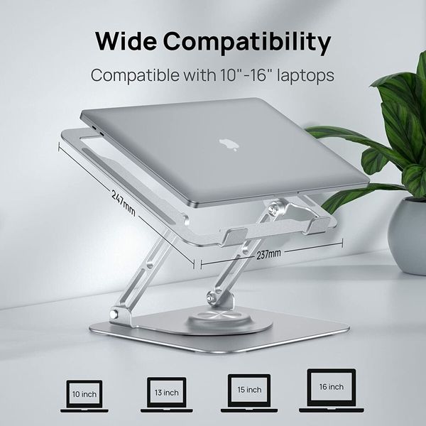 Laptop Stand for Desk, Adjustable Computer Stand with 360 Rotating Base for All 10-16 Inch Laptops