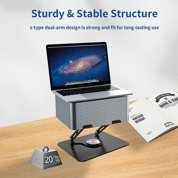 Desktop Stand, Adjustable Stand with 360 Rotating Base for All 10-16 inch laptops (Black)