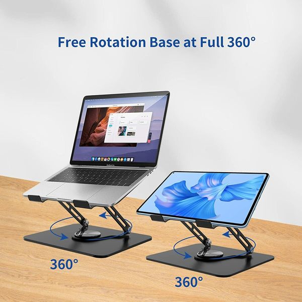 Desktop Stand, Adjustable Stand with 360 Rotating Base for All 10-16 inch laptops (Black)