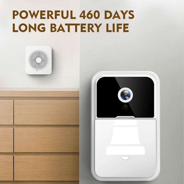 Smart Wireless Remote Video Doorbell Intelligent Visual Doorbell Home Intercom HD Night Vision WiFi Rechargeable Security Door Doorbell Color White