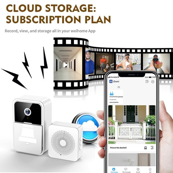 Smart Wireless Remote Video Doorbell Intelligent Visual Doorbell Home Intercom HD Night Vision WiFi Rechargeable Security Door Doorbell Color White