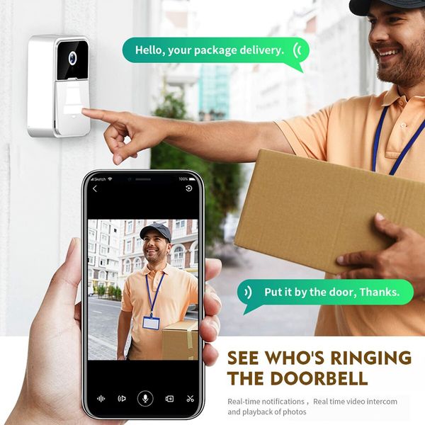 Smart Wireless Remote Video Doorbell Intelligent Visual Doorbell Home Intercom HD Night Vision WiFi Rechargeable Security Door Doorbell Color White