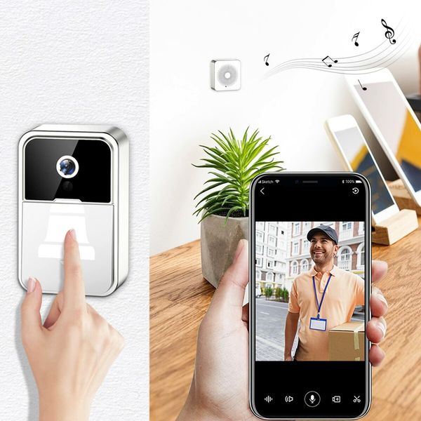 Smart Wireless Remote Video Doorbell Intelligent Visual Doorbell Home Intercom HD Night Vision WiFi Rechargeable Security Door Doorbell Color White