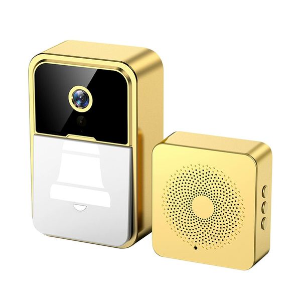 Smart Wireless Remote Video Doorbell Intelligent Visual Doorbell Home Intercom HD Night Vision WiFi Rechargeable Security Door Doorbell Color Gold