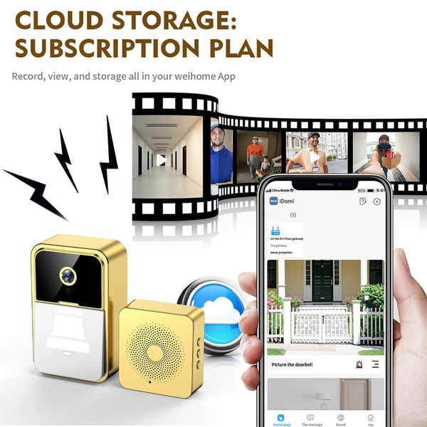 Smart Wireless Remote Video Doorbell Intelligent Visual Doorbell Home Intercom HD Night Vision WiFi Rechargeable Security Door Doorbell Color Gold