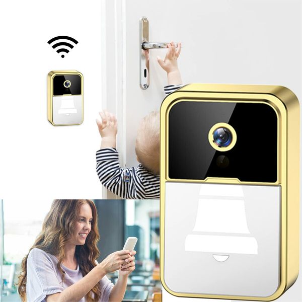 Smart Wireless Remote Video Doorbell Intelligent Visual Doorbell Home Intercom HD Night Vision WiFi Rechargeable Security Door Doorbell Color Gold