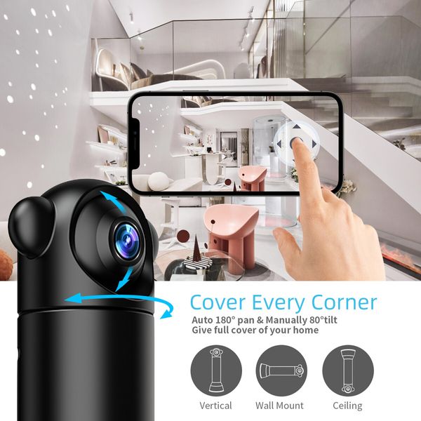 1080P Baby Monitor Small Nanny Cam WiFi Spy Hidden Camera Home Security Camera Indoor  Live Remote View Motion Detection Night Vision