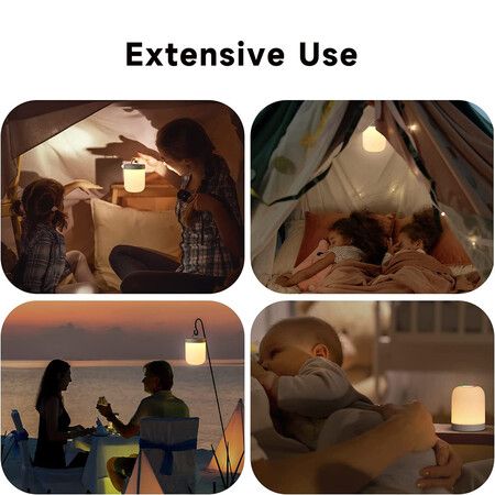 Portable LED Table Lamp with Touch Sensor,Night Lamp with Hanging Ring, Long Battery Life, RGB Lights, for Nursery, Camping, and Bedroom