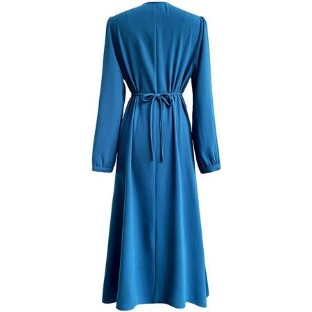 2023 New French-style Long Sleeve Pleated Dress Gentle V-neck Gathered Waist Pleated Dress