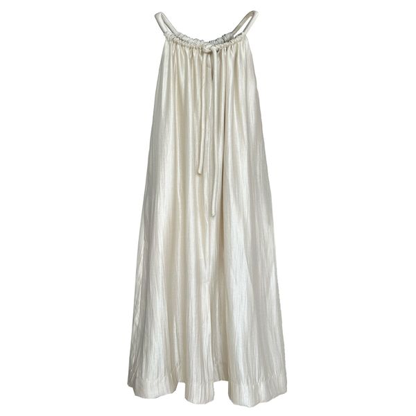 Loose-fitting Off-shoulder Sleeveless Maxi Dress with Halter Neck Tie Straps.