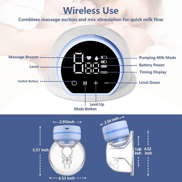 Wearable Breast Pump, Electric Breast Pump, Hands Free & Low Noise Portable Breast Pump with 3 Modes, 9 Levels (1 Pack)