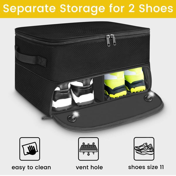 Golf Trunk Organizer 2 Layer Waterproof Car Locker Ventilated Compartment 2 Pair Shoes Durable Storage Balls Tees Clothes Gloves Accessories Gift Black