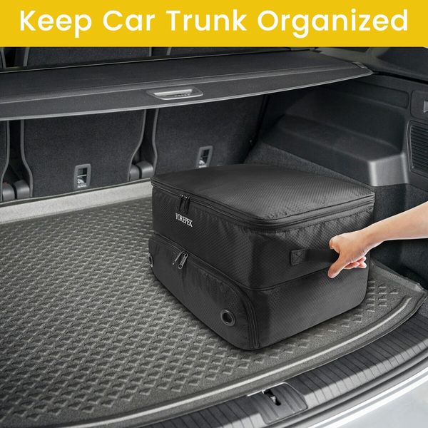 Golf Trunk Organizer 2 Layer Waterproof Car Locker Ventilated Compartment 2 Pair Shoes Durable Storage Balls Tees Clothes Gloves Accessories Gift Black