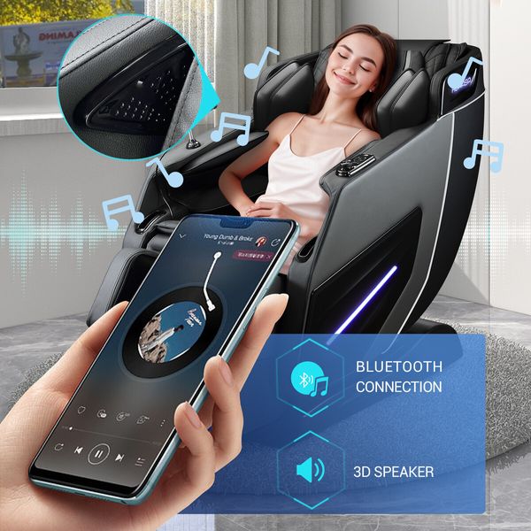 HOMASA 4D Massage Chair Zero Gravity Full Body Shiatsu Electric Recliner Heated Foot Massager Airbag Bluetooth Speaker Grey