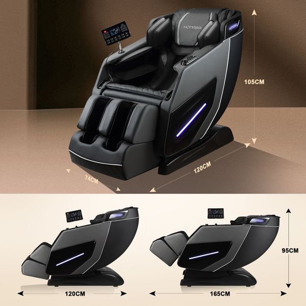 HOMASA 4D Massage Chair Zero Gravity Full Body Shiatsu Electric Recliner Heated Foot Massager Airbag Bluetooth Speaker Grey