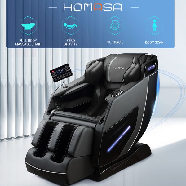 HOMASA 4D Massage Chair Zero Gravity Full Body Shiatsu Electric Recliner Heated Foot Massager Airbag Bluetooth Speaker Grey