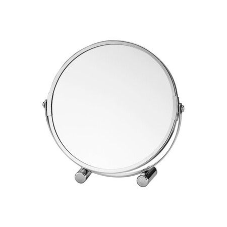 Portable Chromed Metal Cosmetic Vanity Mirror with up to 3X Magnification, Round Double-Sided Make Up Mirror, Table Rotating Bathroom Shaving Mirror