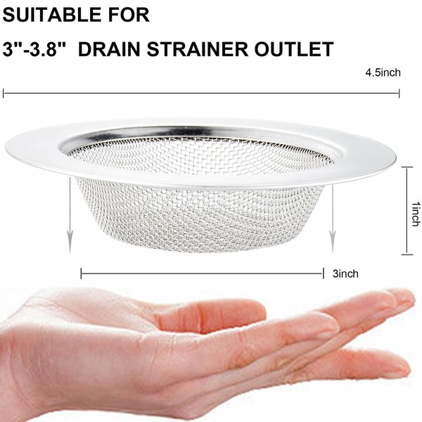 Kitchen Sink Strainer Stainless Steel, Kitchen Sink Drain Strainer, Sink Strainers with Large Wide Rim 4.5" Diameter for Kitchen Sinks (4 PCS)