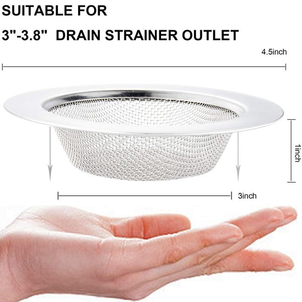 Kitchen Sink Strainer Stainless Steel, Kitchen Sink Drain Strainer, Sink Strainers with Large Wide Rim 4.5" Diameter for Kitchen Sinks (2 PCS)