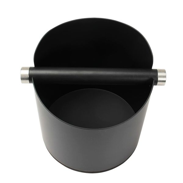 5.55 inch Espresso Knock Box Stainless Steel Coffee Grounds Knock Box With Removable Knock Bar Non-Slip Rubber Base-Black