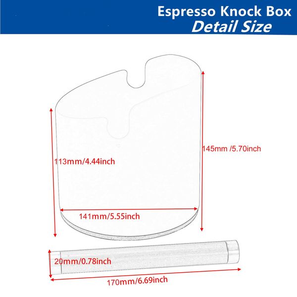5.55 inch Espresso Knock Box Stainless Steel Coffee Grounds Knock Box With Removable Knock Bar Non-Slip Rubber Base-Silver
