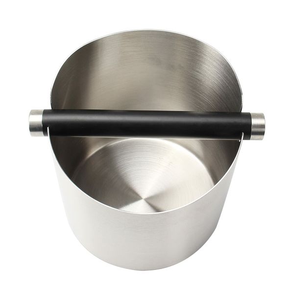 5.55 inch Espresso Knock Box Stainless Steel Coffee Grounds Knock Box With Removable Knock Bar Non-Slip Rubber Base-Silver