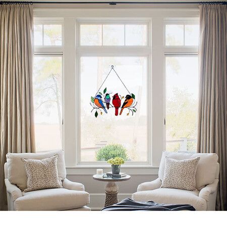 Birds Suncatcher Window Hanging Decor - Cardinal Hummingbird Dove Blue Jay (Double-Side Colorful Painted