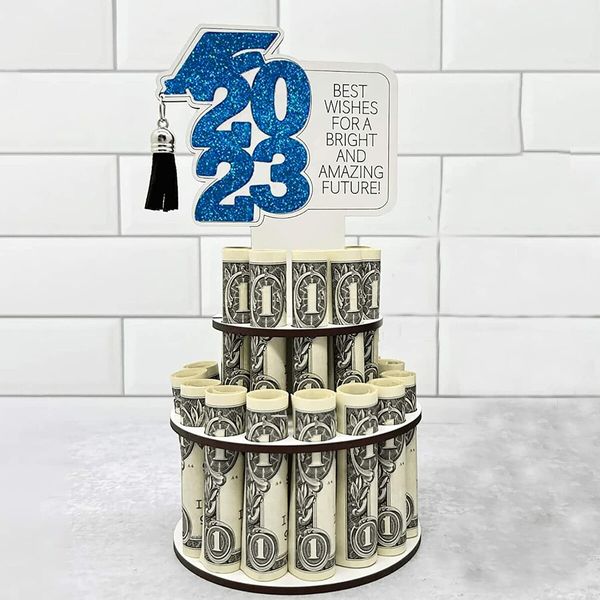 2023 Graduation Gift Money Holder, Double-Layer Graduation Money Cake (Blue)