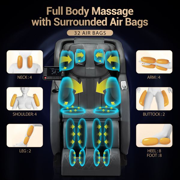 HOMASA Massage Chair Full Body Zero Gravity Shiatsu Kneading Airbags Heated Vibration Massager Recliner Bluetooth Speaker