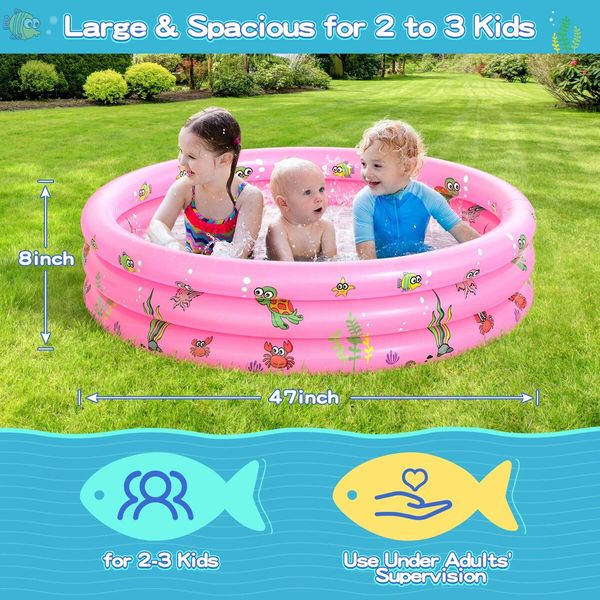 Garden Round Inflatable Baby Swimming Pool,Portable Inflatable Child/Children Little Pump Pool,Kiddie Paddling Pool Indoor&Outdoor Toddler Water Game Play Center for Kids/Girl/Boy (Pink)