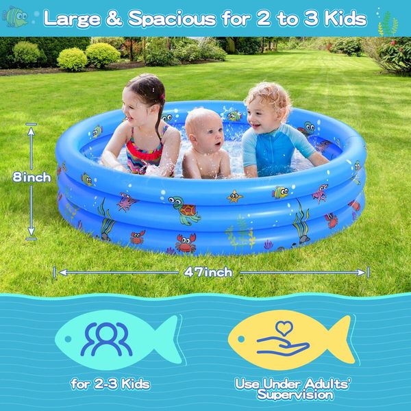 Garden Round Inflatable Baby Swimming Pool,Portable Inflatable Child/Children Little Pump Pool,Kiddie Paddling Pool Indoor&Outdoor Toddler Water Game Play Center for Kids/Girl/Boy (Blue)