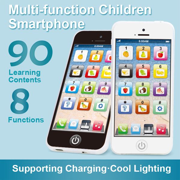 Child's Interactive My First Own Cell Phone,Play to learn,touch screen with 8 functions and dazzling LED lights (Black)