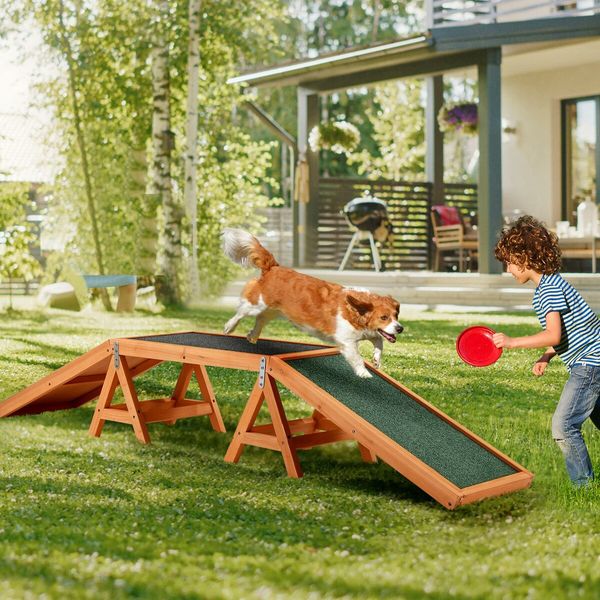 Dog Agility Ramp Toy Pet Obedience Training Equipment Obstacle Course Outdoor Play Walk Exercise Sports Wooden Arch Bridge