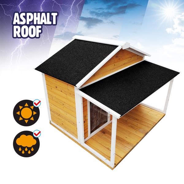 Dog House Kennel Wooden Raised Pet Puppy Home Shelter Indoor Outdoor with Porch Doors Asphalt Roof XXL