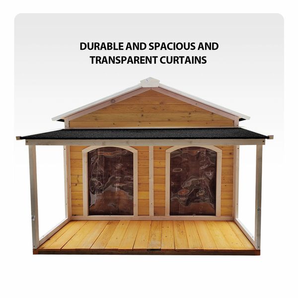 Dog House Kennel Wooden Raised Pet Puppy Home Shelter Indoor Outdoor with Porch Doors Asphalt Roof XXL