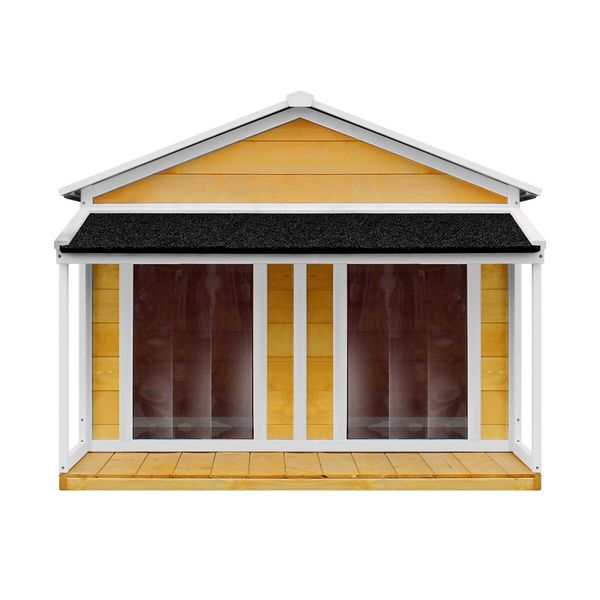 Dog House Kennel Wooden Raised Pet Puppy Home Shelter Indoor Outdoor with Porch Doors Asphalt Roof XXL