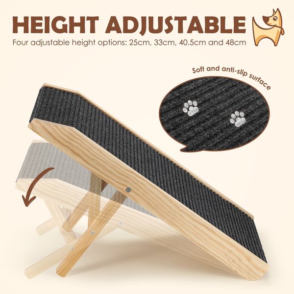 Pet Dog Ramp Stairs Steps Puppy Cat Ladder Folding Adjustable for Bed Car Couch Sofa Portable 4 Levels Height Pine Wood